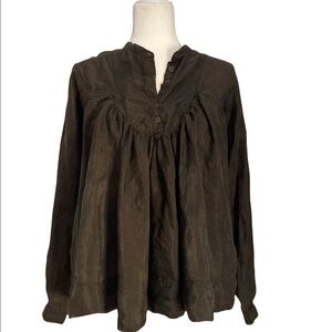 AllSaints Spitalfields Silk Athene Smock Top Brown Long Sleeve Blouse